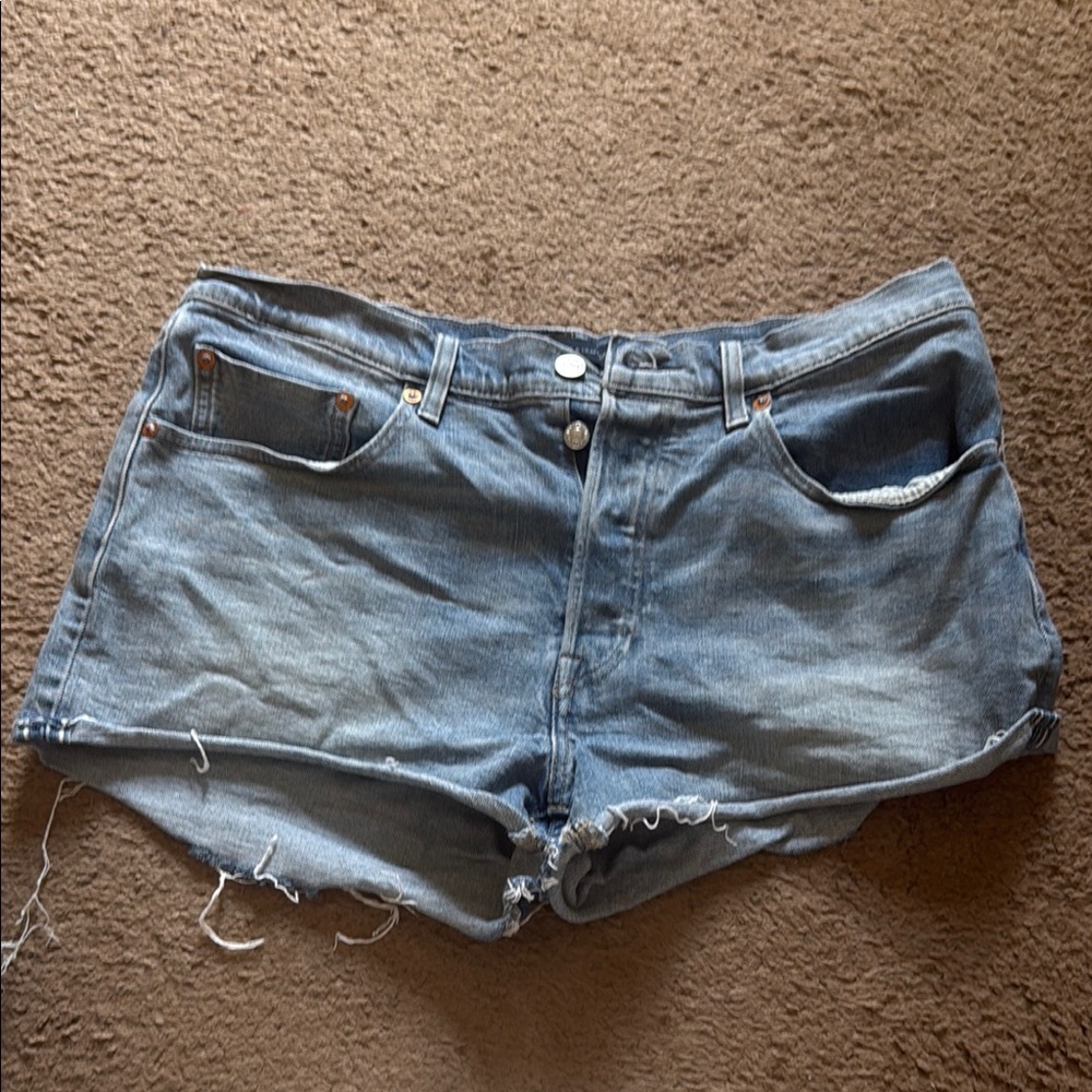 Levis 501 Distressed Jean Shorts with Frayed Hem